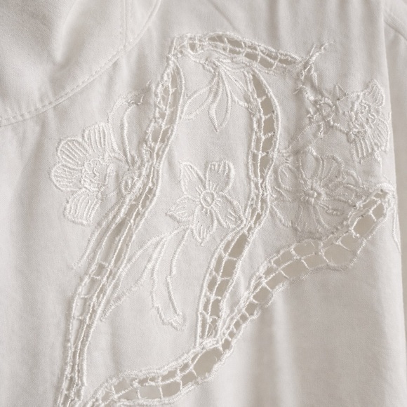 Como Blu White Embroidered Shirt Summer Dress Tie Waist Button Front NWT Large - Picture 4 of 7